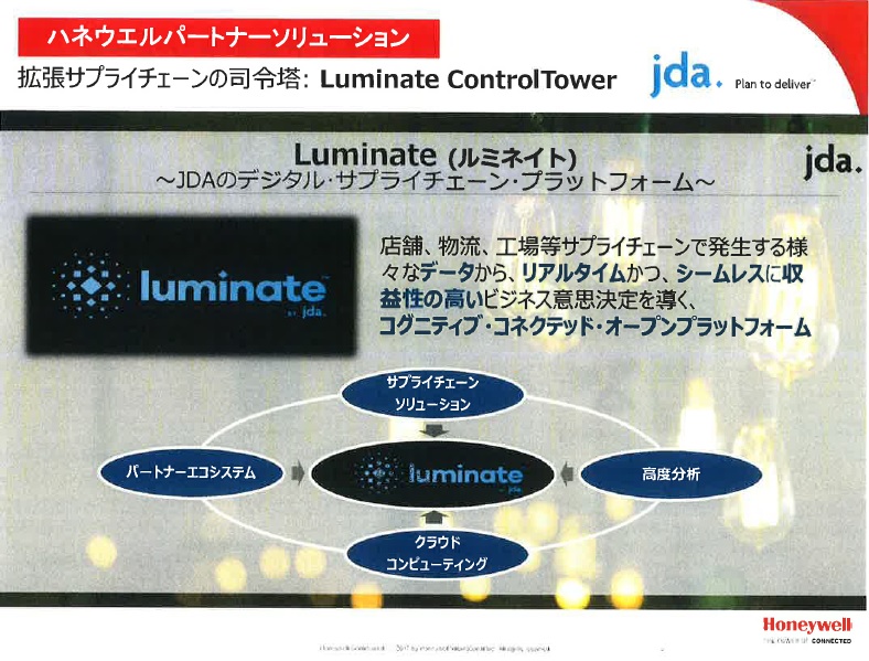 ハネウエルパートナーソリューション　拡張サプライチェーンの司令塔：Luminate ControlTower Jda.